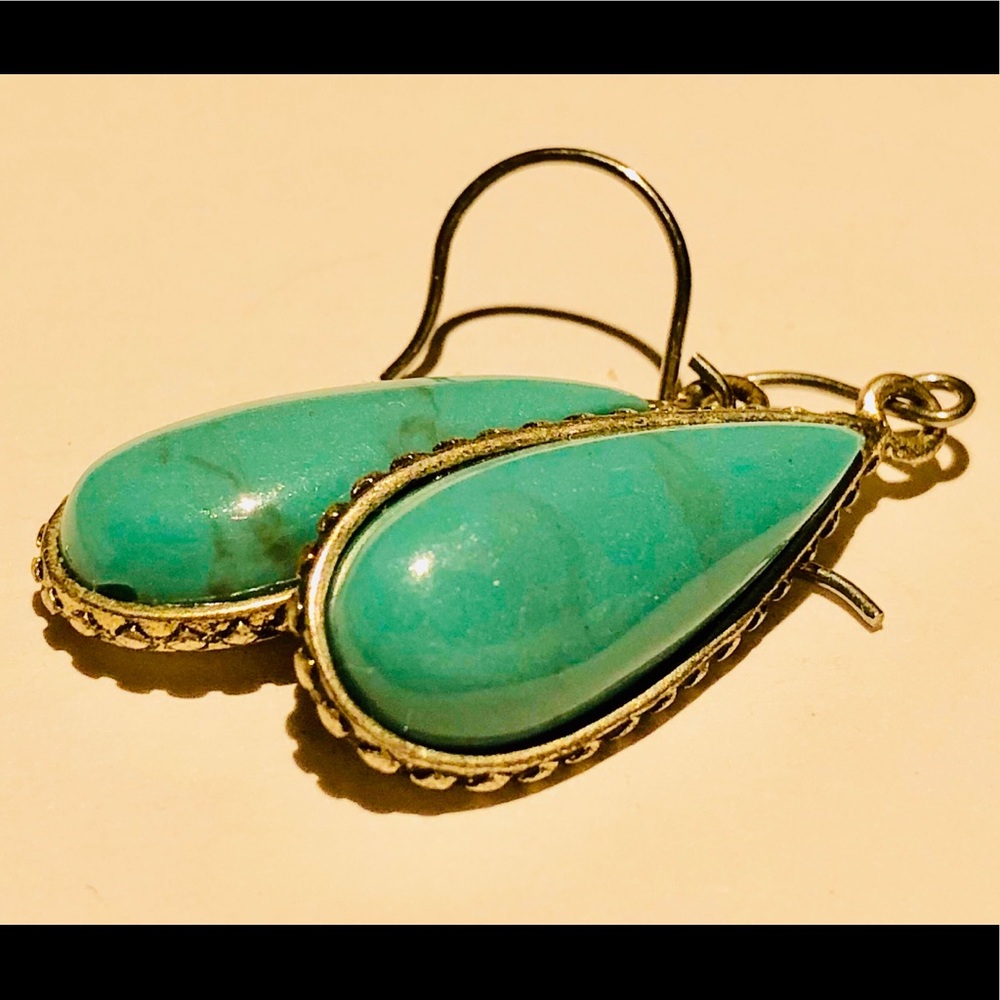 Turquoise Teardrop Silver Koi Reversible Earrings